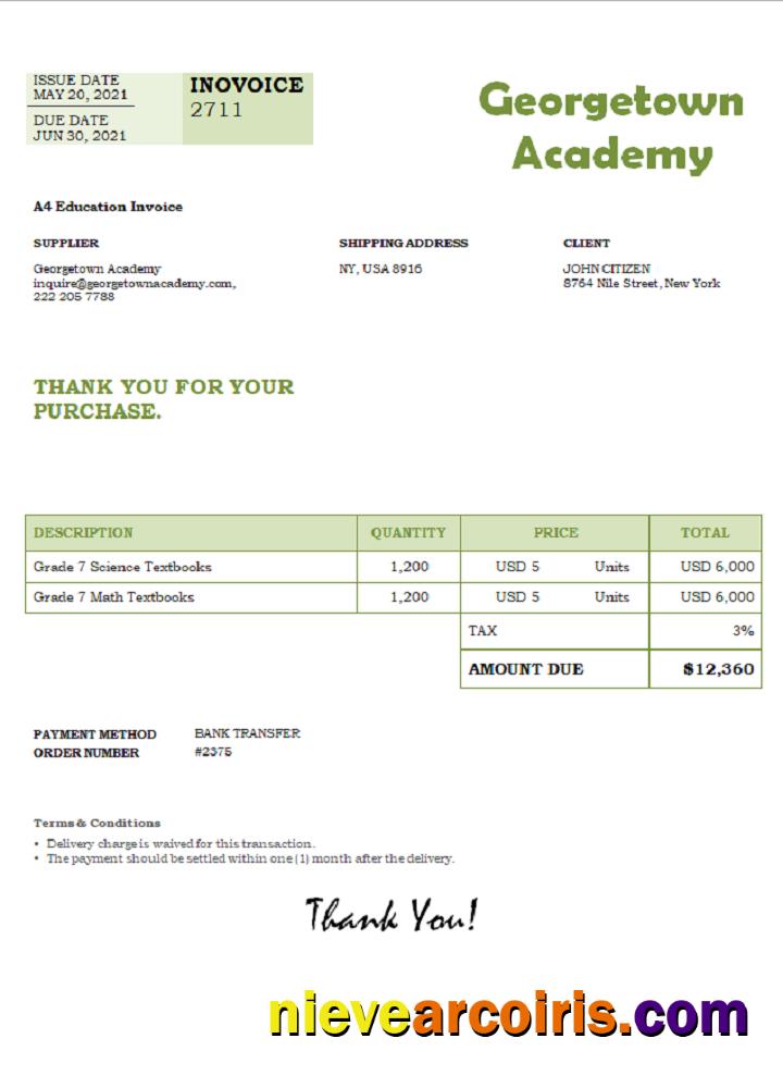 USA Georgetown Academy invoice